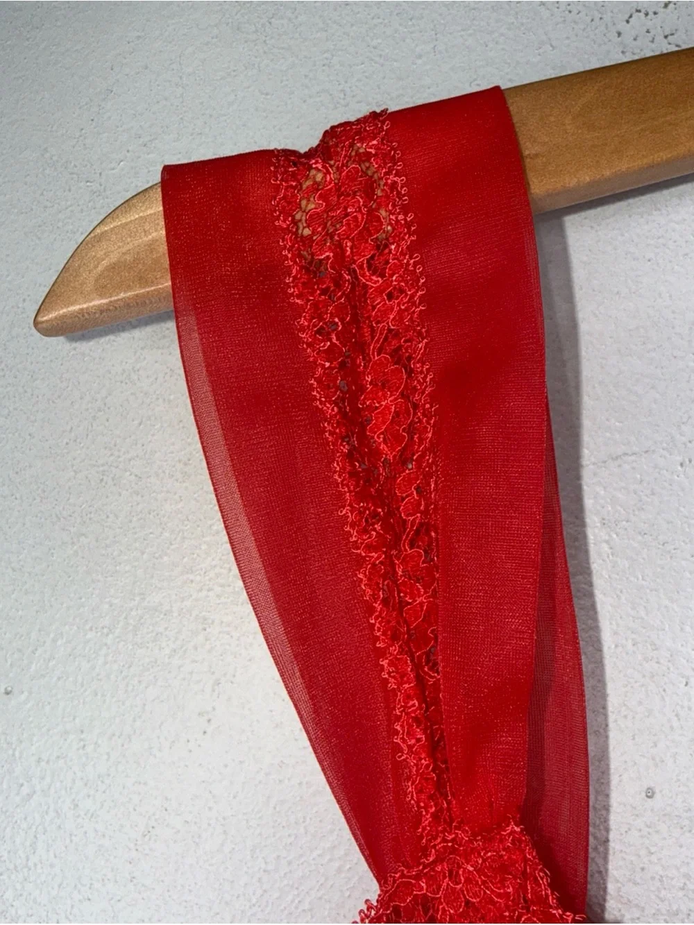 Vintage Rogers Red Nylon Midi Slip Dress Empire Waist‎ Embroidery Bust 36